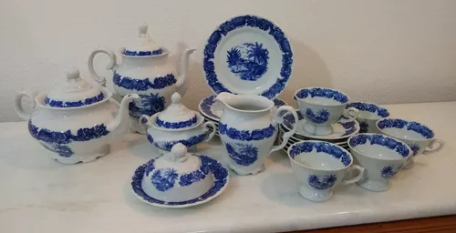 Garagem Colorida - Hora de relaxar! Jogo para Chá e café de porcelana  Schmidt filetada, linha Camicado. Bule para Chá Bule para café Leiteira  Açucareiro Mantegueira 11 jogos de xícaras para café