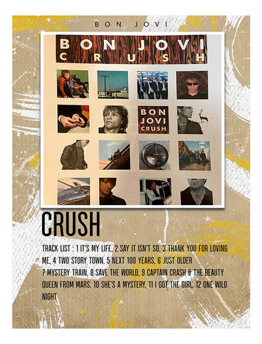 Poster Papel Fotografico Bon Jovi Crush Album Sala 80x40