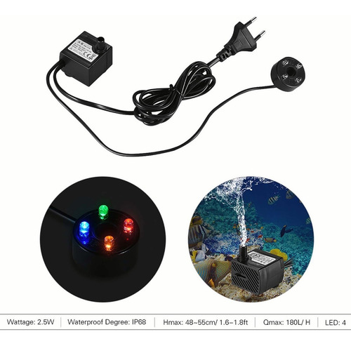 180l/h 2.5w Acuario Sumergible Bomba De Agua Con 4 Luz Led