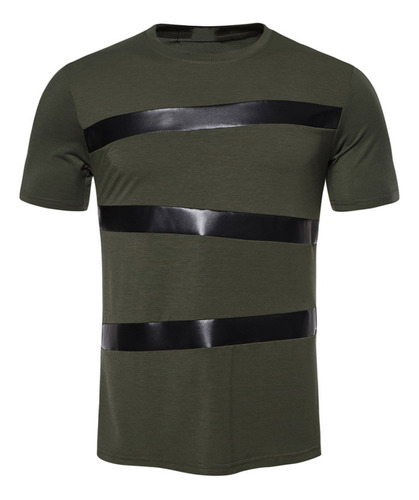 Camiseta J Masculina De Couro Patchwork De Mangas Curtas Com