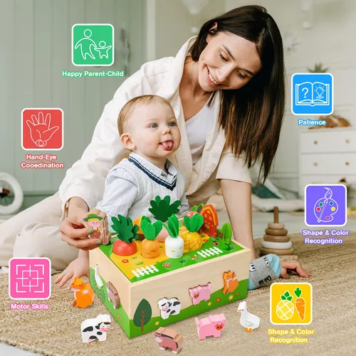  Bloranda Juguetes Montessori para niñas de 1 año, juguetes para  niñas de 2 años  Juguetes de madera de granja regalos para bebés, juego de  habilidades motoras finas para niños pequeños