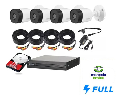 Imagen 2 de 7 de Kit Circuito Cerrado 4 Cámaras Fhd Dahua Dvr 8 1080p 1 Tb