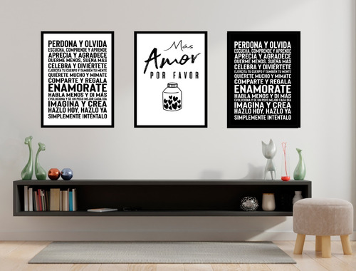 Set De 3 Cuadros  Nórdicos Vive, Ríe, Ama Decorativos