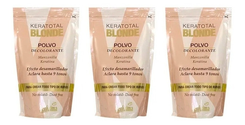 3 Polvos Decolorante Bellissima Blonde Keratina X 700 Gr