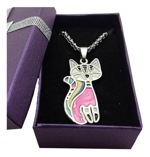 Collar / Cadena Acero Quirúrgico Dije Gato Multicolor Gatito Color Opción 1