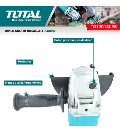 Amoladora Angular Industrial 2000w 180mm Total Color Turquesa Frecuencia 50 Hz/60 Hz