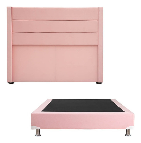 Cabecera Queen Size Dicasa Lugo + Box Dicasa Pink Color Rosa