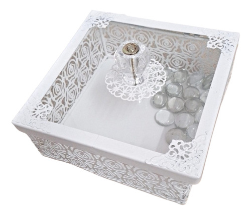 Caja Decorativa Bombonera Alhajero Hierro Blanco Mesa Dulce