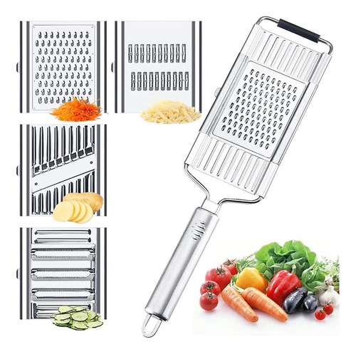 Stainless Steel Grater With Handle And 4 Removable Blades