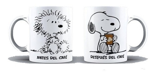 Taza Mood Antes Y Después De Café. Snoopy. Peanuts. 11 Oz.