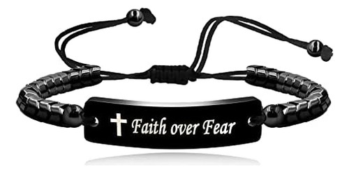 Uloveido Brazalete Faith Over Fear, Brazalete Negro De Hemat