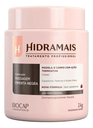 4un Creme Massagem Pimenta Negra 1kg Hidramais+ Espátula