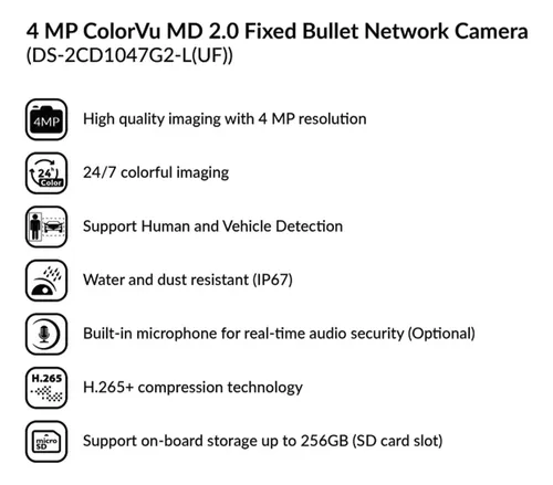 Camara Bullet Ip Ir Exterior 2.8mm Hikvision Ds-2cd1047g2-l
