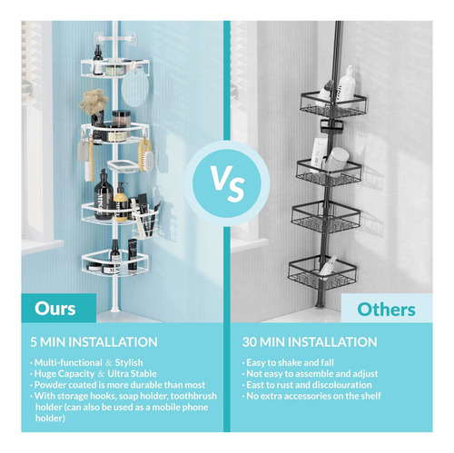 Timiano Shower Caddy Tension Pole, Ducha Caddy 4