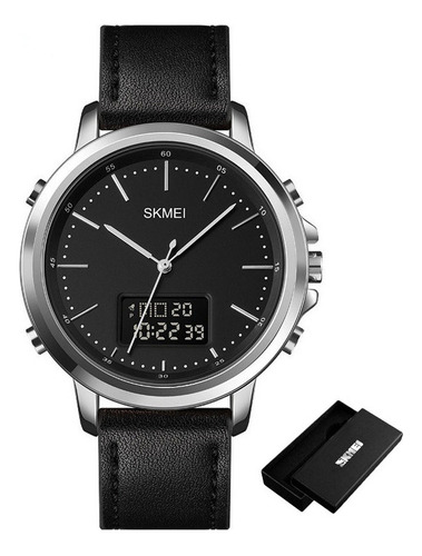 Relojes Skmei Leather Business Impermeables Para Hombre Color Del Fondo Plata/negro