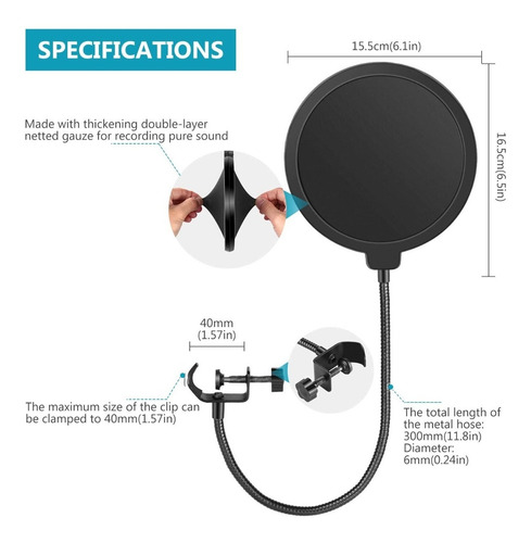 Filtro Pop Con Soporte Flexible Para Micrófono Profesional