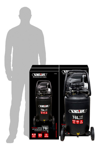 Compresor De Aire Vertical Móvil Lubricado 20 Gal (76 L), 135 Psi, 4.0 Cfm, Silencioso De 85 Dba, Motor Monofásico De Inducción 2 Hp, 120v, 60hz Modelo Kn Com-76lv Knova