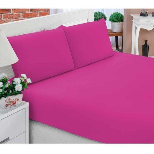 Jogo De Lençol Casal Linha Charme Para Cama Box 4 Peças Pink