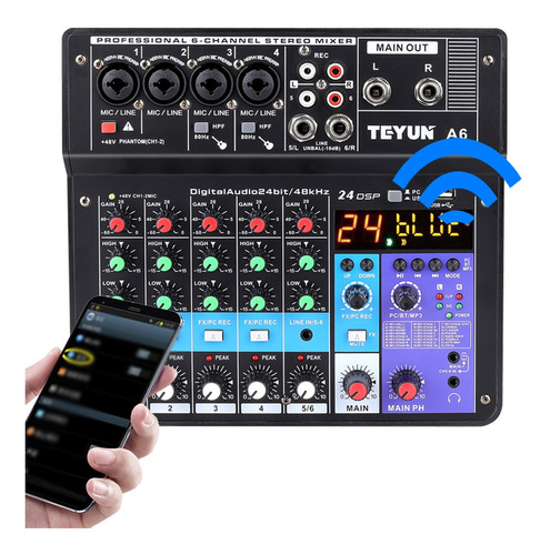 Consola De Audio A6 6ch Protable Mini Mezclador Con Tarjeta