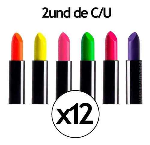 Maquillaje Labial Fluo Fluor Cotillon Carnaval Carioca X 12