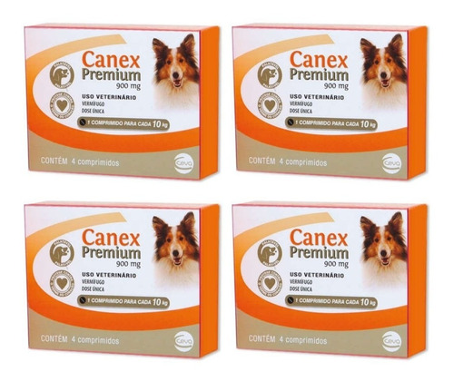 4 Canex Premium 900mg Vermifugo Cães Até 10kg 4 Comp Ceva