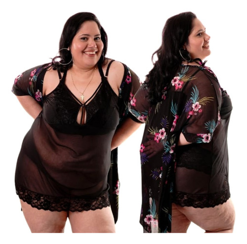 Bata Julia De Gasa Talle Grande Kimono Plus Size Comodo