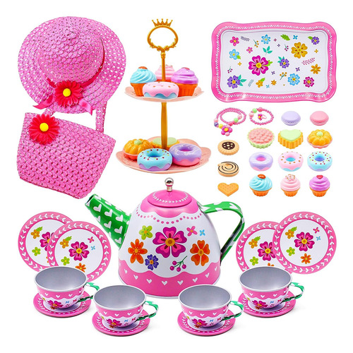 Juego De Té Infantil De 34 Piezas Para Niñas Pequeñas, Juego