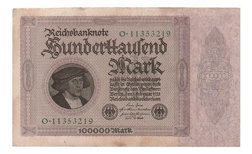 Billete Alemania 100.000 Marcos, Pick 83a, Año 1923, Exc-.