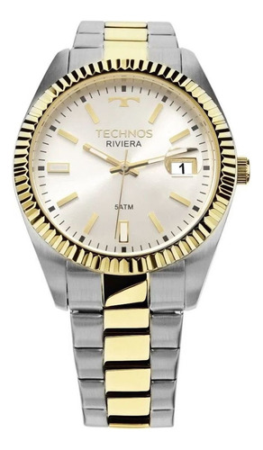 Relógio Masculino Technos Riviera Bicolor Prateado Dourado