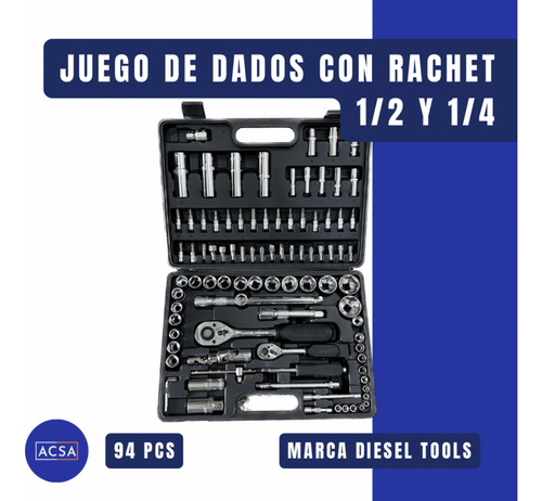 Juego De Dados Con Rachet De 1/2 Y 1/4. 94 Pcs Diesel Tools