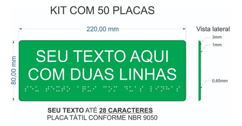 Kit 50 Placas Indicativa Braille Relevo  Com 2 Linhas 