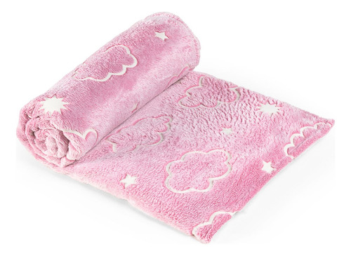 Mantinha De Berço Rosa Fleece 3d Para Bebê Brilha No Escuro