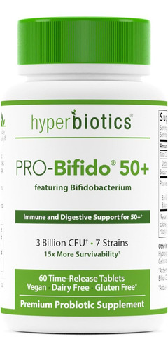 Hyperbiotics Pro Bifido 50 3 Billion Cfu 60 Tabletas Sabor Sin sabor