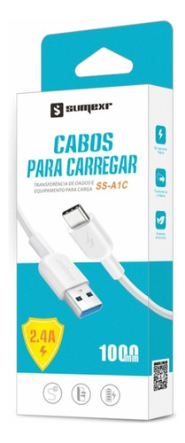 Cabo Carregador Dados Tipo C Typec Usb 2.4a Alta Velocidade Cor Branco