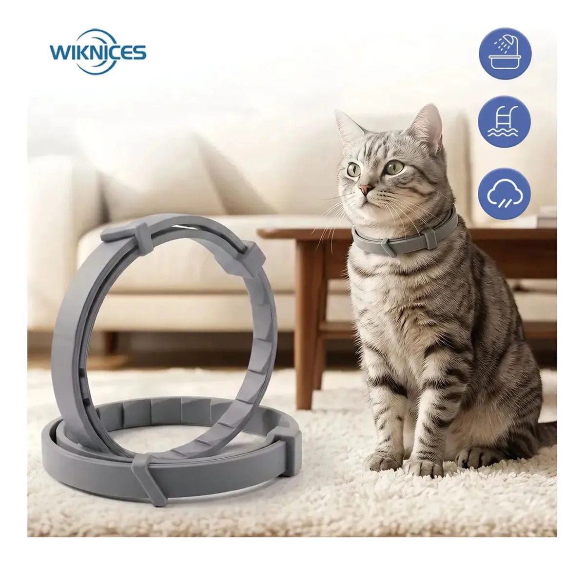 Collar para Gatos Wiknices de Plástico Gris con Hebilla Ajustable