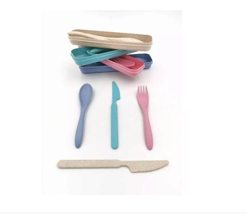 6 Sets De Cubiertos De Fibra Trigo Ecológicos Con Estuche