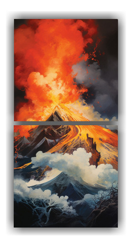 80x40cm Cuadro Decorativo Abstracto Volcán En Erupción