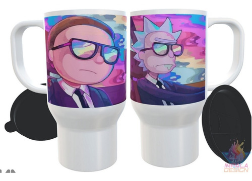 Jarro Termico Rick Y Morty Traje Negro Plastico Con Tapa