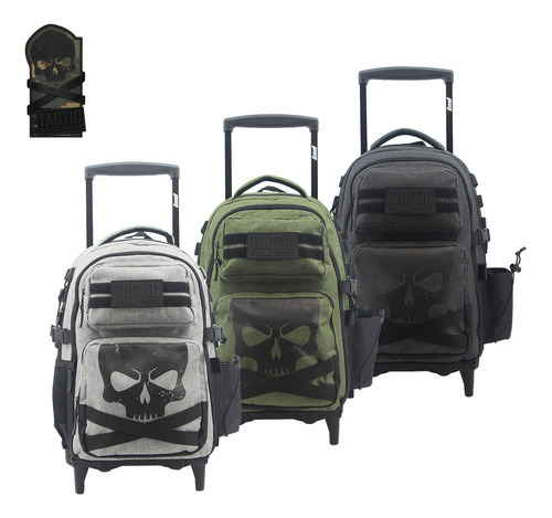 Mochila Carro Lsyd Tactic Skull 18 PLG Premium 94.6034 Color Verde Musgo Diseño De La Tela Lisa