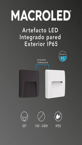 Imagen 4 de 9 de Aplique Exterior Ip65 Cuadrado Unidireccional Pvc 3w Led