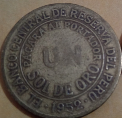 Moneda Peruana Antigua De 1 Sol De Oro De 1952