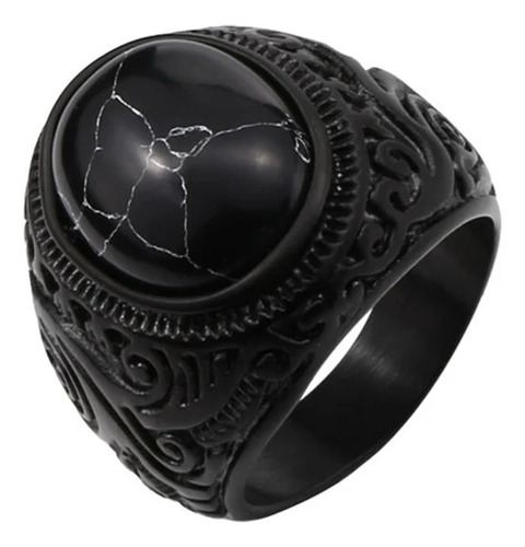 Anillo Gótico De Piedra Negra, Estilo Punk, De Acero Inoxida