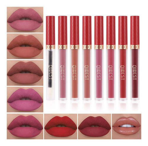 Qibest Juego De 8 Lápices Labiales Líquidos Mate Con Rell. Color Conjunto A