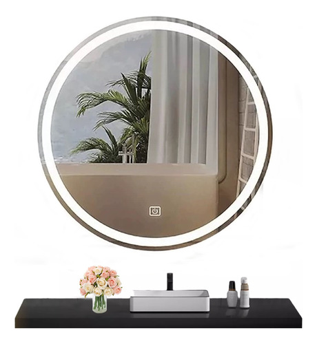 Espejo De Baño Redondo Con Luz Led Touch Moderno 3modos 60cm