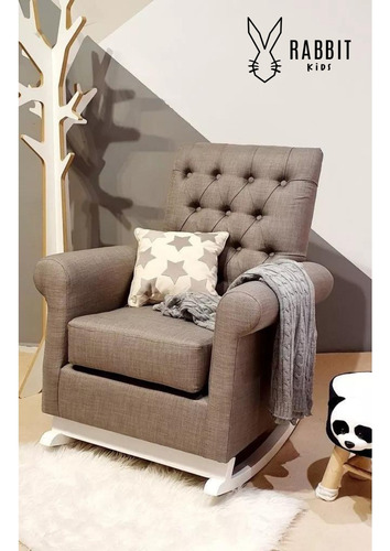 Imagen 3 de 10 de Sillon Mecedor Ibis Con Capitone Lino Ideal Para Amamantar