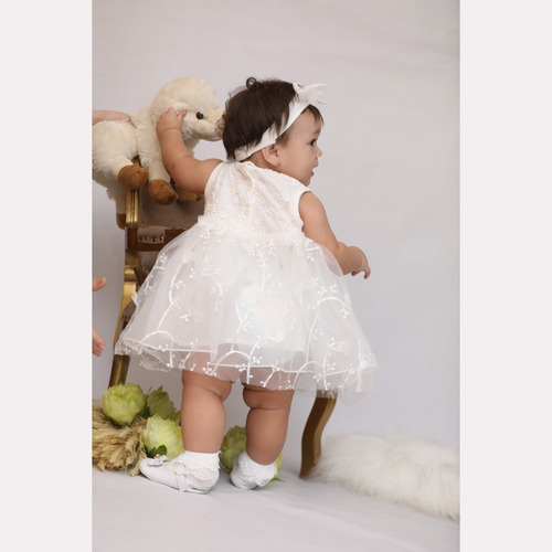 Imagem 2 de 8 de Vestido Bebê Ou Rn Batizado Batismo Renda Branca Com Tiara