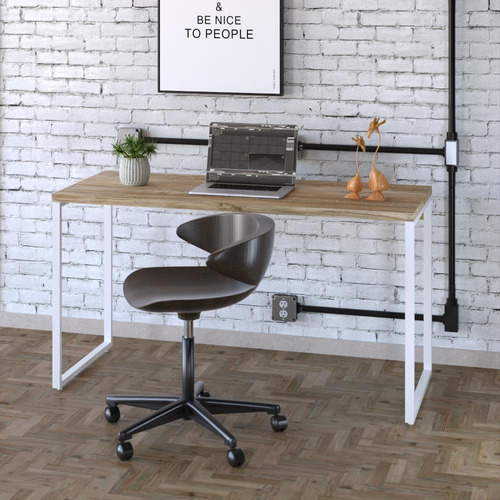 Mesa Kuadra Office 135x60x75cm Estrutura Branca Cor Carvalho / Est.branca