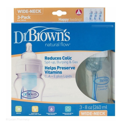 Mamaderas Dr Browns Boca Ancha 240 Ml Pack De 3, Bpa Free