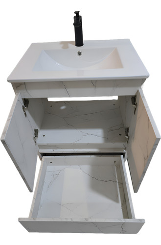 Lavabo Y Monomando Con Gabinete, Mueble De Baño A Piso. Mármol Blanco Liso