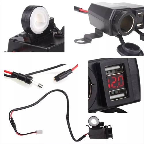 Cargador Doble Carga Toma De Motos 12 V Con 2 Usb